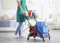Femme avec chariot ménage